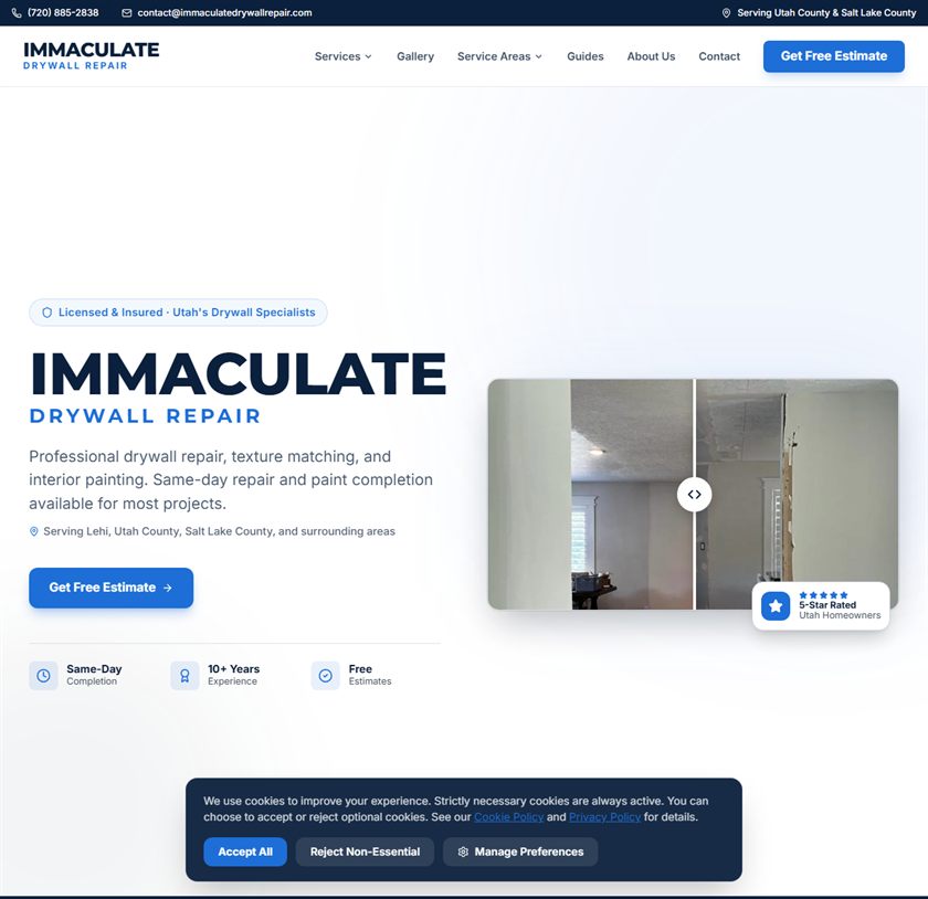Homepage of Immaculate Drywall Repair