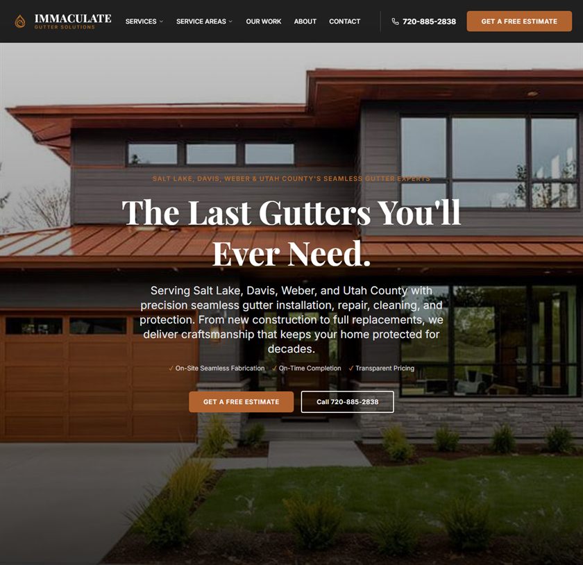 Homepage of Immaculate Gutter Solutions
